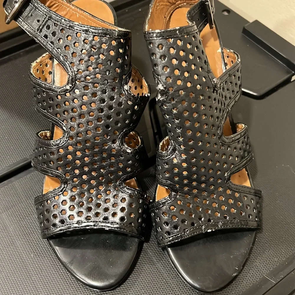 Franco Sarto ankle strap wedge sandals black
